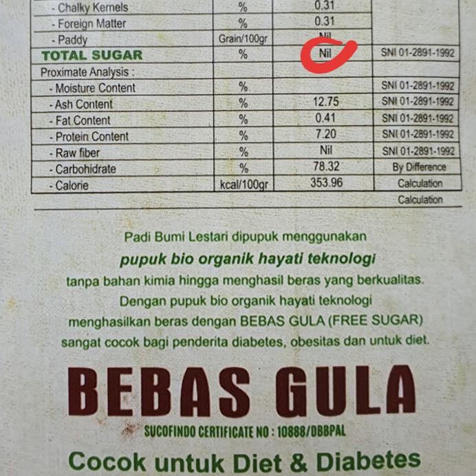 

BERAS ORGANIK BEBAS GULA (WHITE RICE SUGAR FREE) 2KG BUMI LESTARI