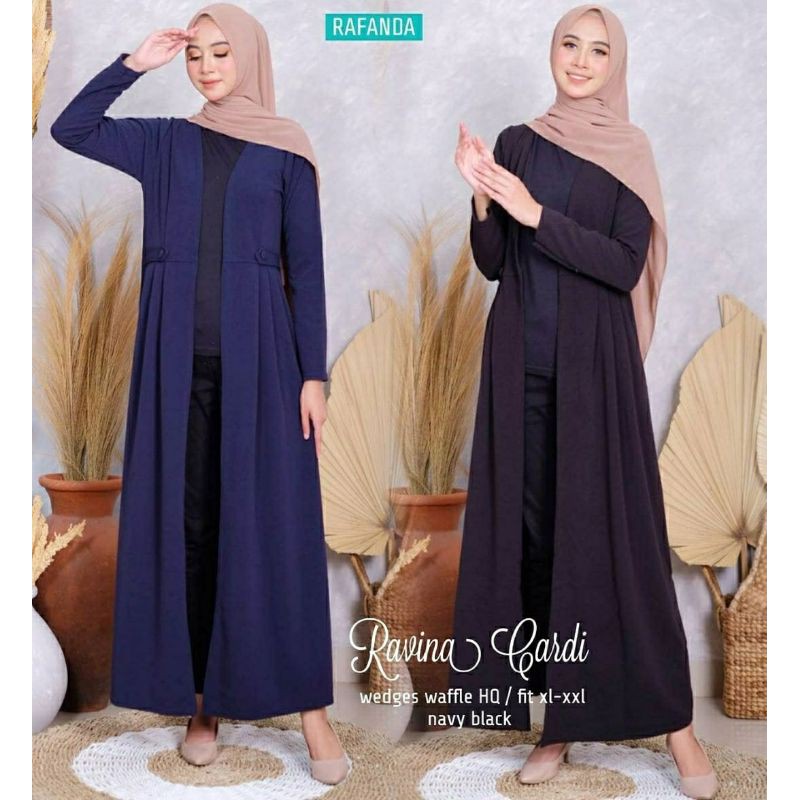 Ravina Cardy, KARDIGAN WANITA MUSLIM PANJANG CANTIK NO KERAH BAHAN WEDGES WAFFLE LD 100-110 OOTD