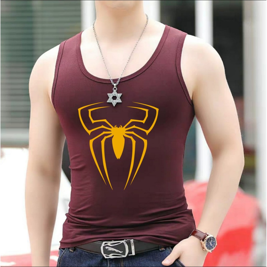 Bisa COD / DS - SINGLET SPIDER / kaos dalam / singlet cowok / singlet olah raga / singlet motif