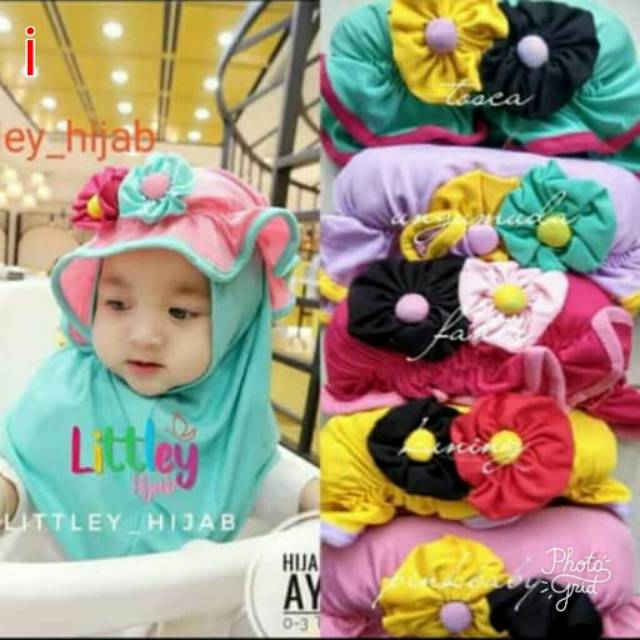 jilbab anak topi polos / hijab bayi topi bunga 2