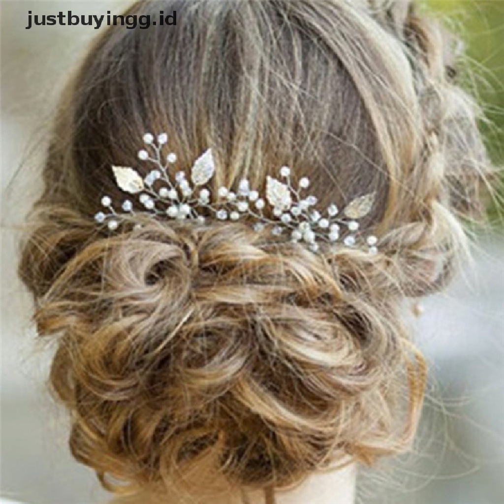 [justbuyingg.id] Wedding Bridal Hair Comb Clip Crystal Rhinestone Flower Faux Pearl Hairpin ID