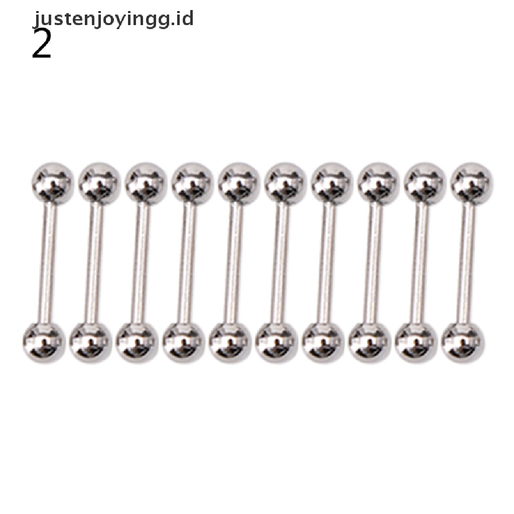 10 Pcs Cincin Tindik Lidah Puting Bentuk Barbel Bahan Stainless Steel