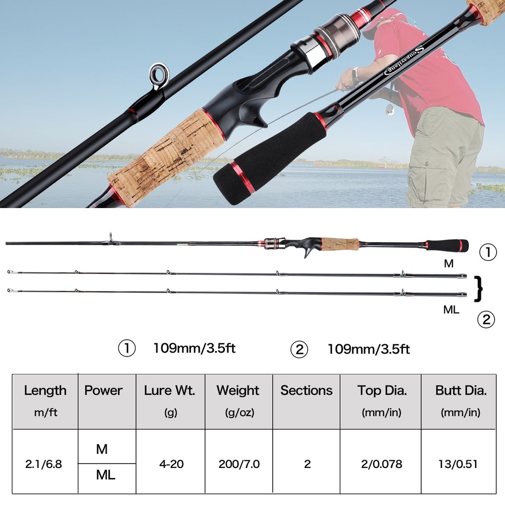 Sougayilang 2 Bagian Casting/Batang Pemintal Serat Karbon Tinggi Fishing Rod 2 Piece Power M dan L Fishing Pole