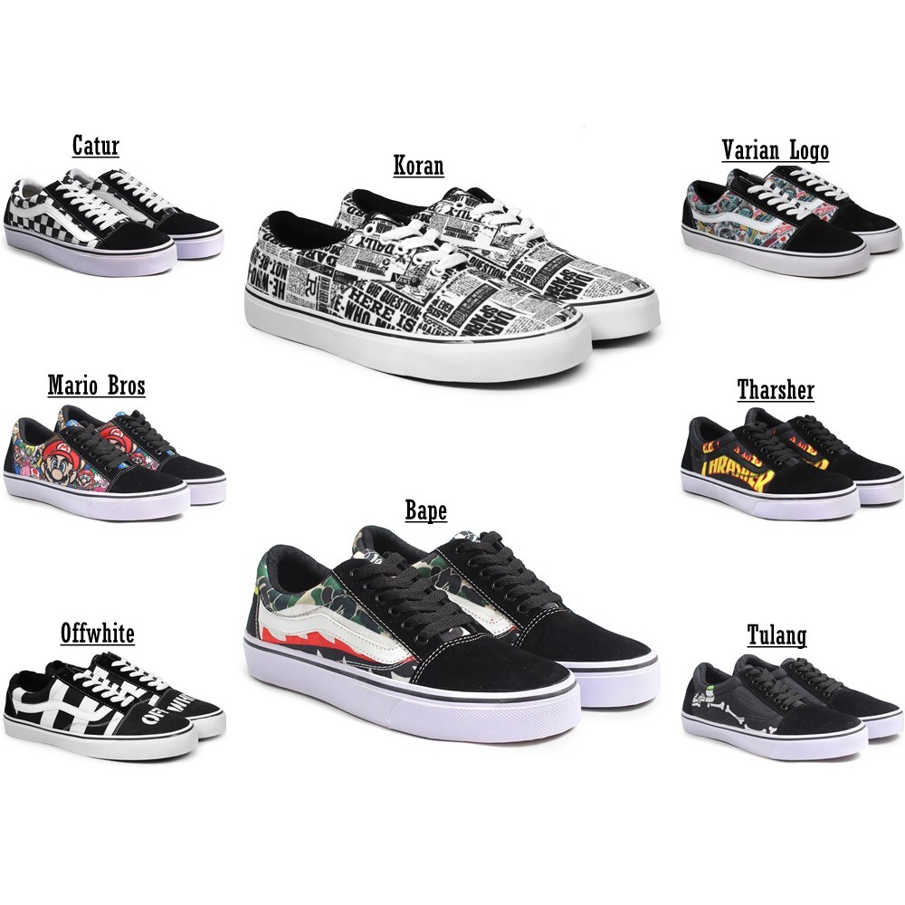 MS - Sepatu Sneakers Premium Pria Vans Oldskool Motif Spatu Cowok Murah Bertali Santai Kuliah Keren