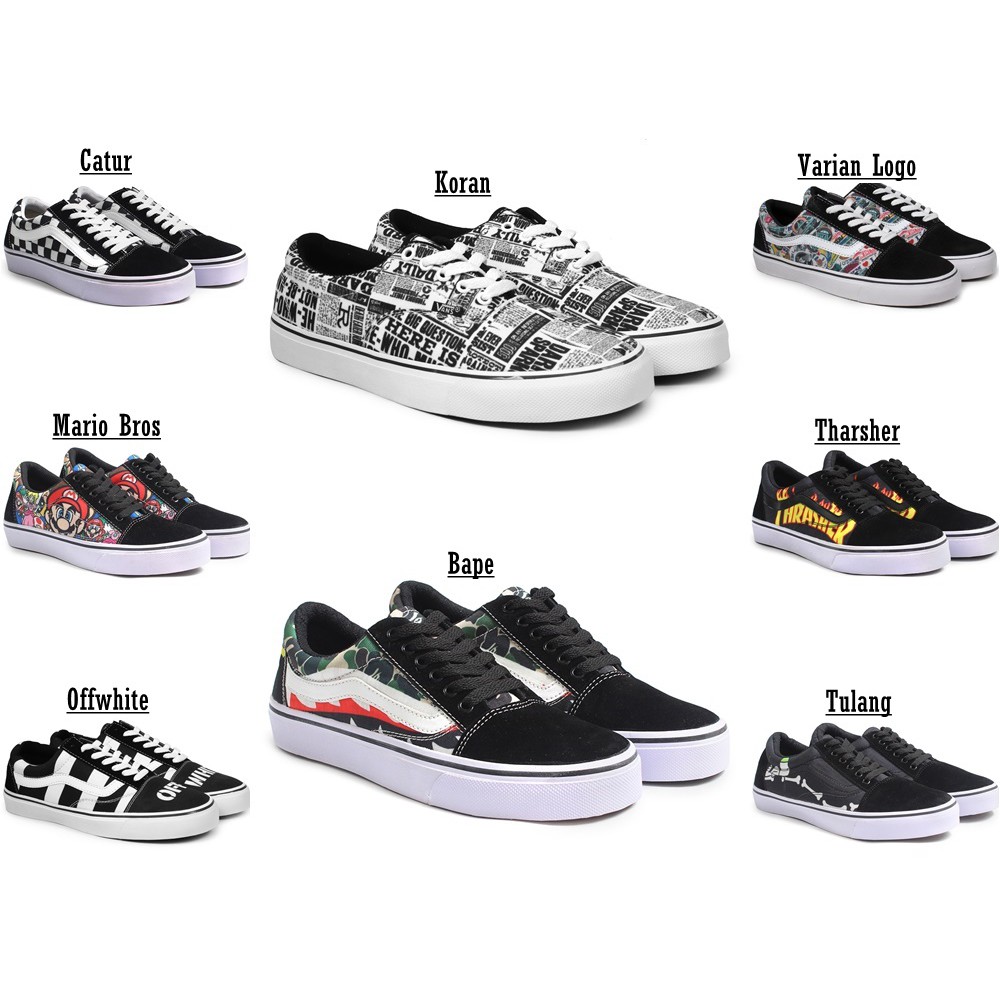 SM88 - Sepatu Pria Sneakers Premium Vans Oldskool Motif Print 3D Kasual Bertali Keren Murah Trendy