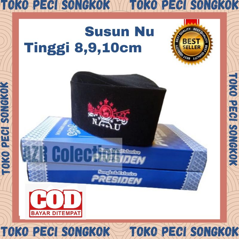 Peci Susun NU Songkok Susun Tinggi 9cm Nu Merah Putih/Kopiah Hitam NU Kopyah Susun NU Songkok Hitam