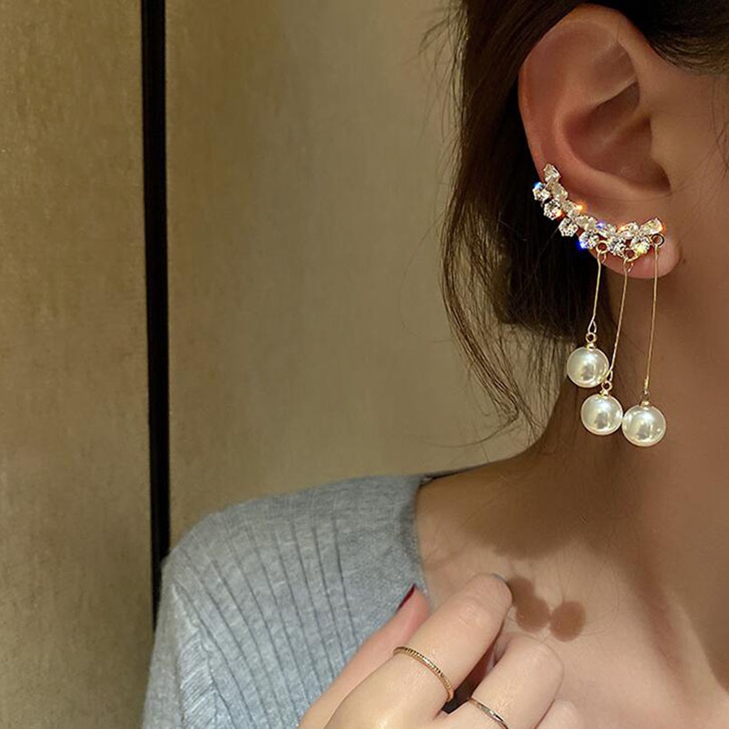 Hu Hu Hu Hu Hu Alat Bantu Pasang Kacamata♡ 1 Pasang Anting Panjang Model Rumbai Aksen Mutiara Imitasi Untuk Wanita