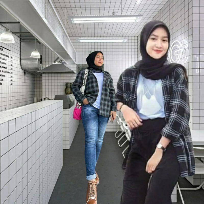 [cod]kemeja flanel wanita lengan panjang bestseller