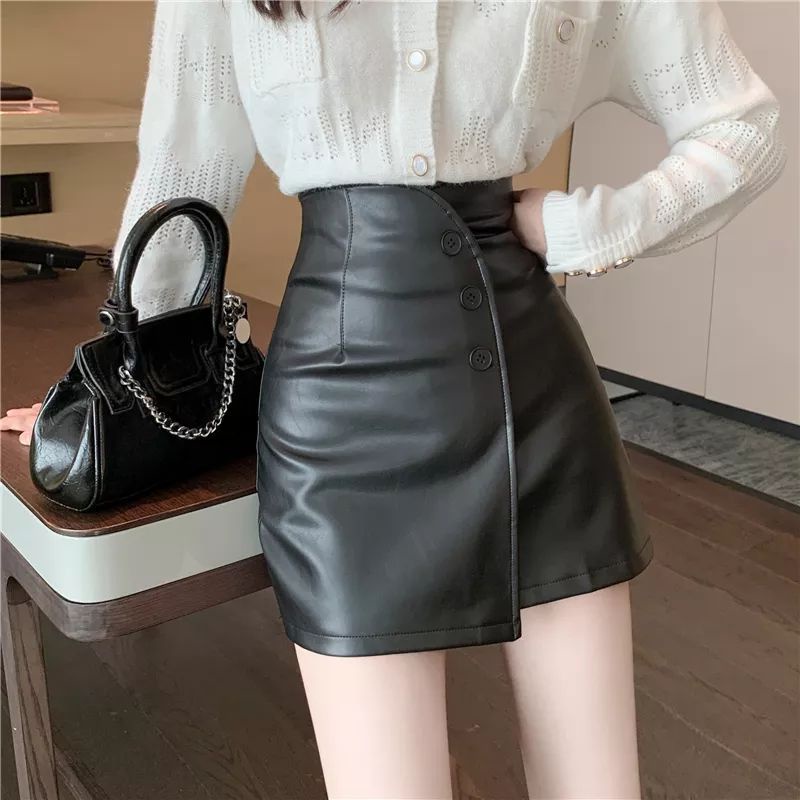 Mini Skirt Leather Rok Wanita Pendek Bodycon