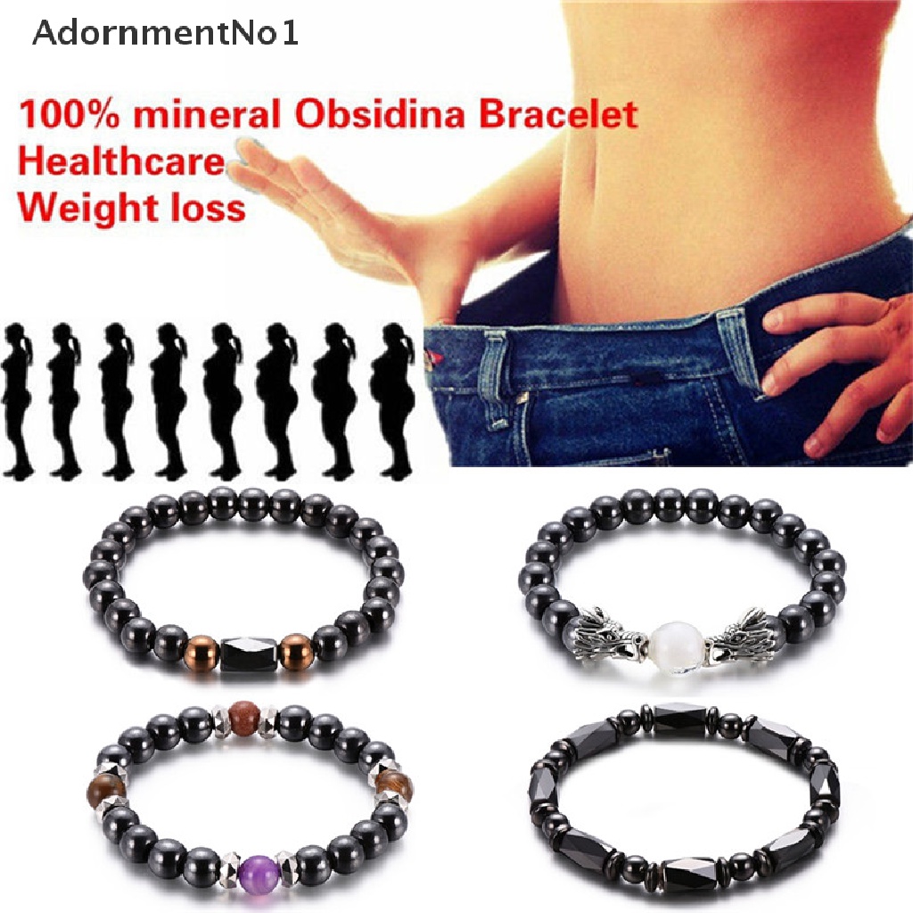 (AdornmentNo1) Gelang Tangan Batu Hematite Magnetik Warna Hitam Untuk Terapi Kesehatan