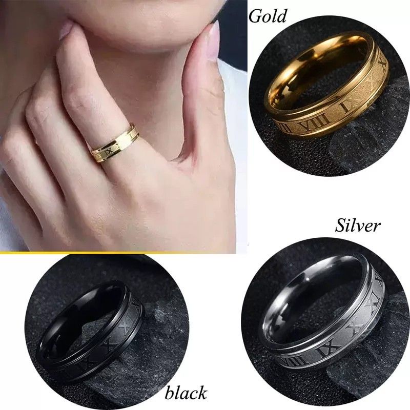 cincin titanium model Romawi hitam anti karat dan anti luntur untuk pria wanita terpopuler----cc665/2