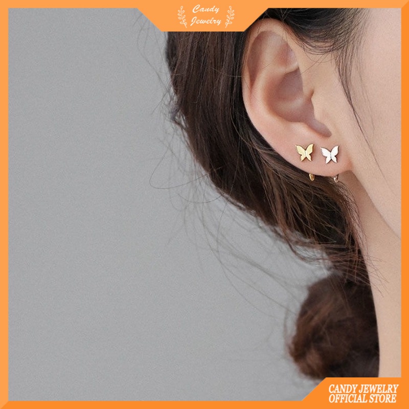 1 Pasang Anting Stud Mini Bentuk Kupu-Kupu Bahan Logam Lapis Emas Perak Untuk Wanita