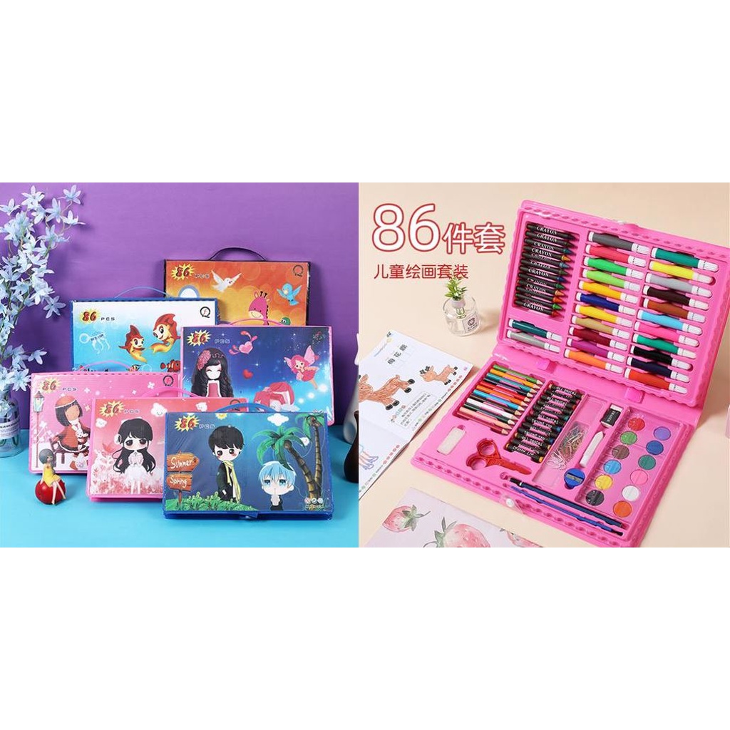 Set 86 Pcs Krayon Pensil Warna Mewarnai Crayon Set Menggambar