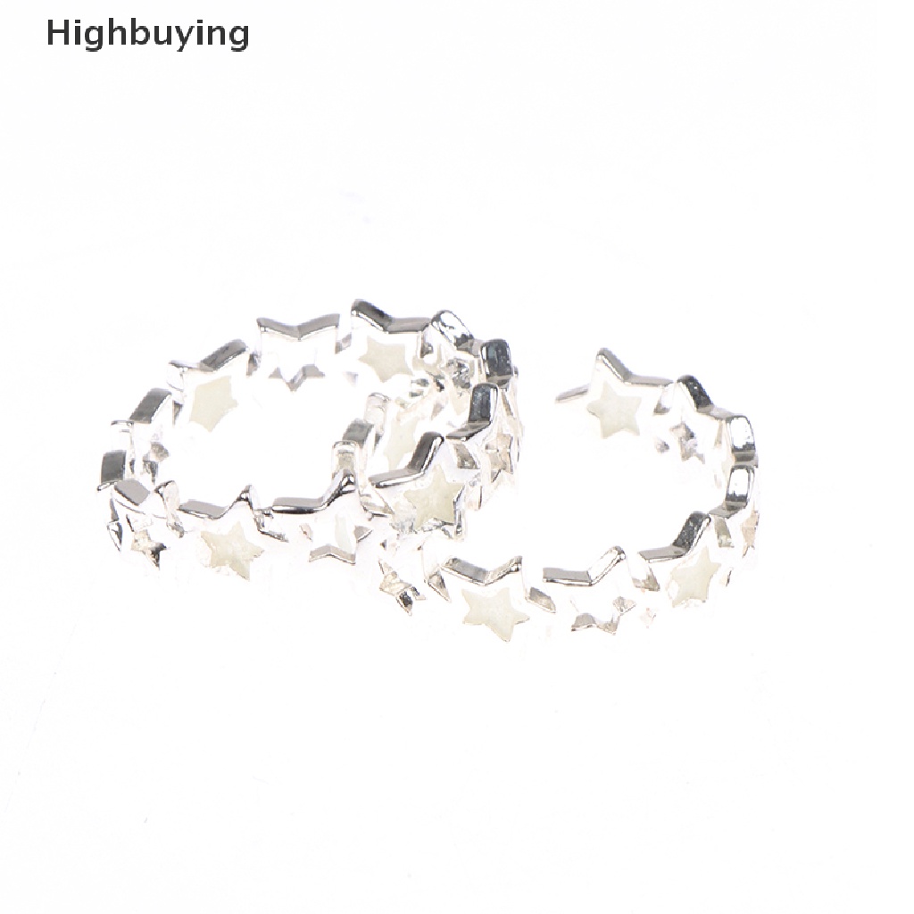 Hbid Cincin Adjustable Desain Bintang Hollow Luminous Glow In The Dark Warna Silver Untuk Wanita