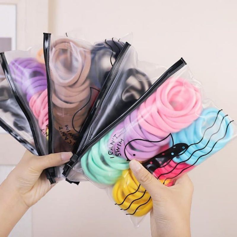 FX SHOP IKAT RAMBUT KOREA TOWEL RING  SET ISI 40 PCS + POUCH