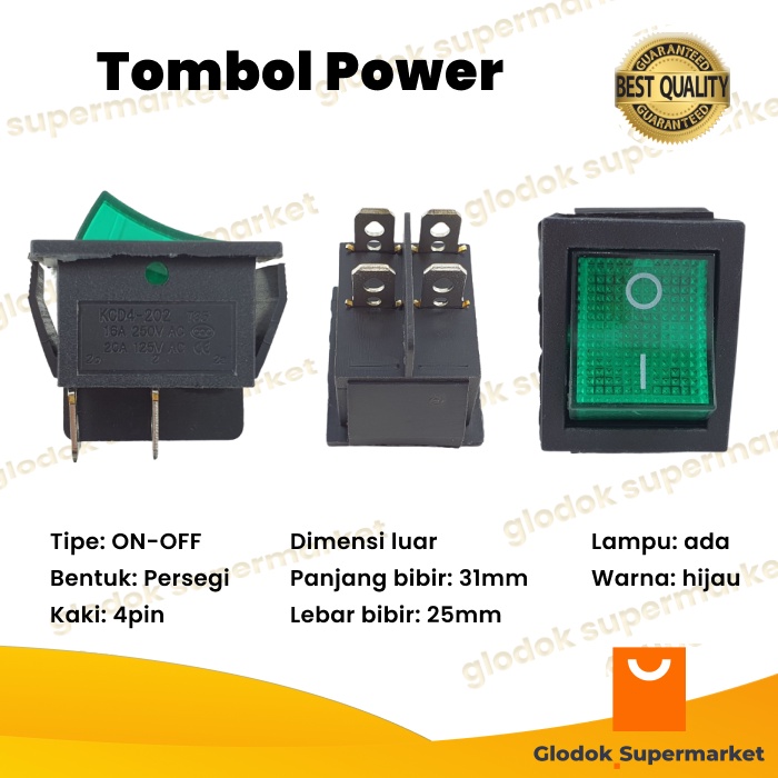 Saklar Besar 4 pin On Off Tombol Rocker Lampu KCD4 Power Switch 4pin