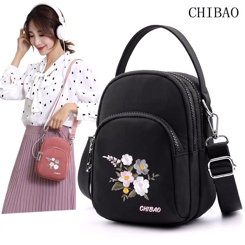 Tas Wanita Import Jinjing dan Selempang CHIBAO Mini CB8186 8186 Y332 Bordir Bunga Parasut Super