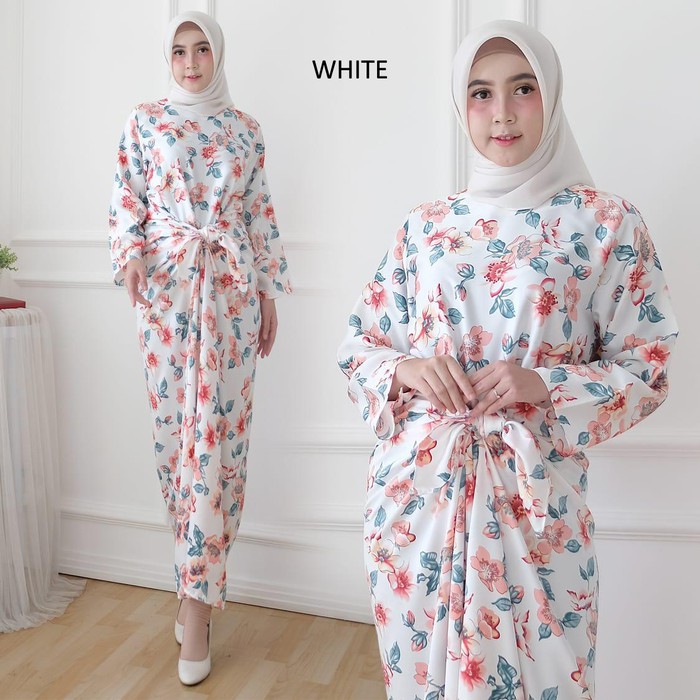 KAFTAN IKAT / KAFTAN MUSLIM HALIMAH MOTIF BUNGA PUTIH