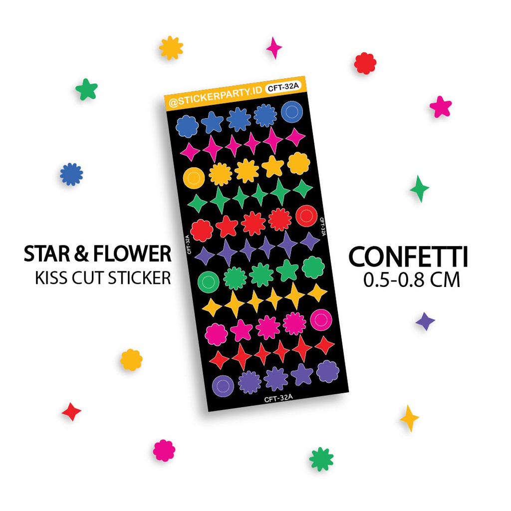 

[Sticker Party] Stiker Confetti Bintang Dot Bulat KISS CUT Deco Polco Polaroid Kpop Toploader CFT32