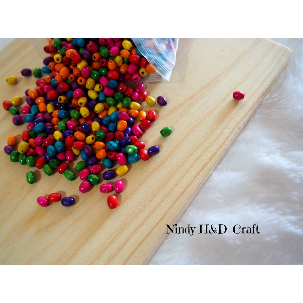 Mote Kayu Warna Warni Oval - Manik Kayu - Monte Kayu - Mote Anak
