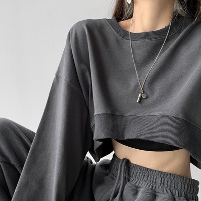 #Sisjuly# Ultra Pendek Lengan Panjang Skala Sweater Pakaian Wanita2022Musim Semi dan Musim Gugur Warna Solid L