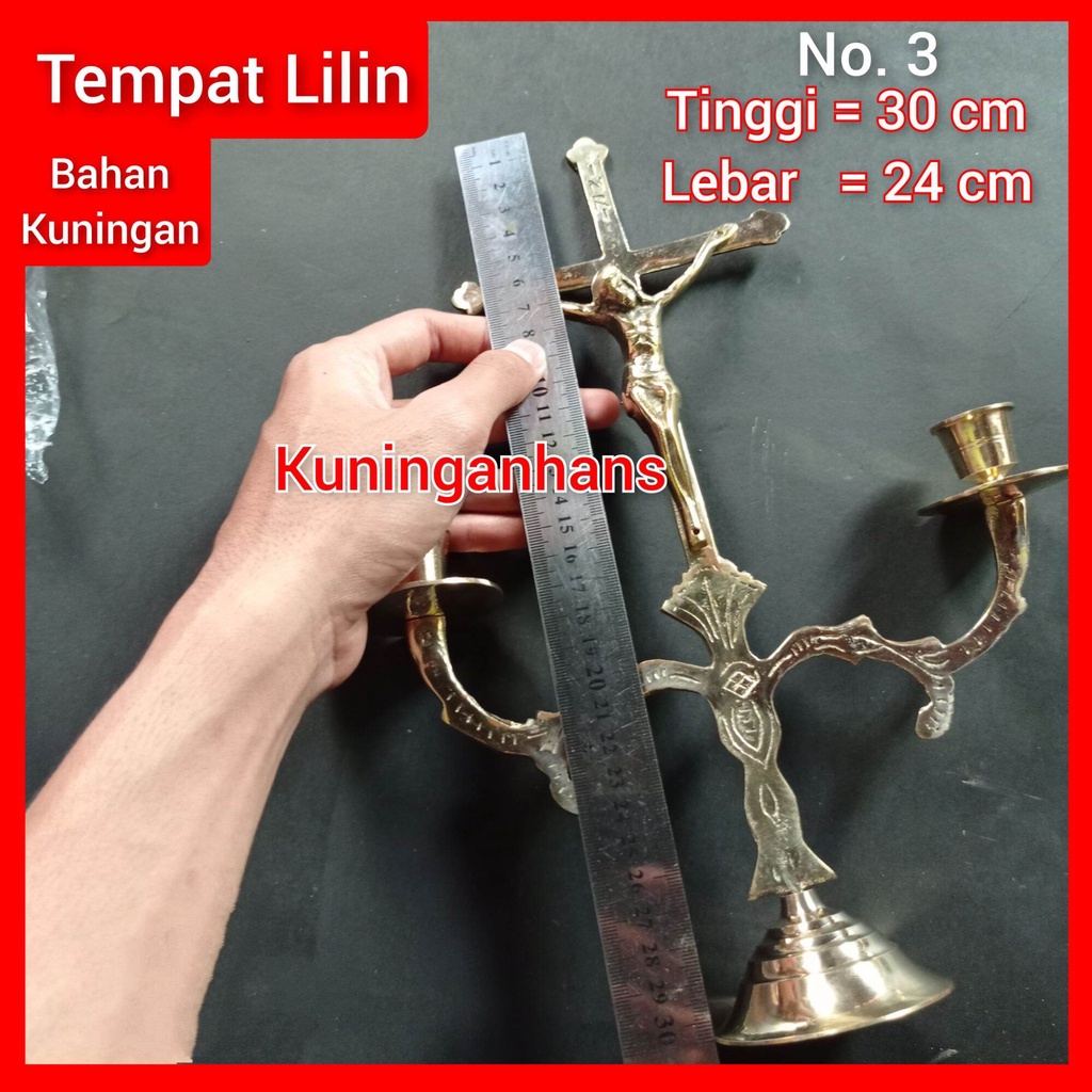 candle holder tempat lilin cabang 2 kuningan tempat lilin salib kuningan / salib duduk candle holder