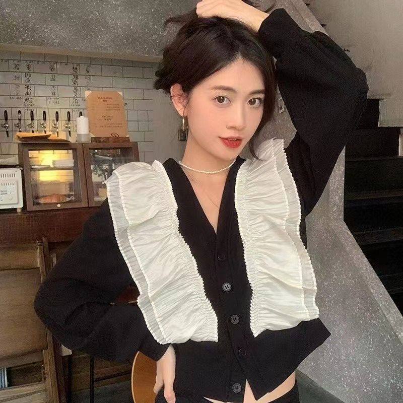 [Hanna.black] ulzzang cardi/ cardigan knit impor dengan renda/ cardigan rajut/ sweater