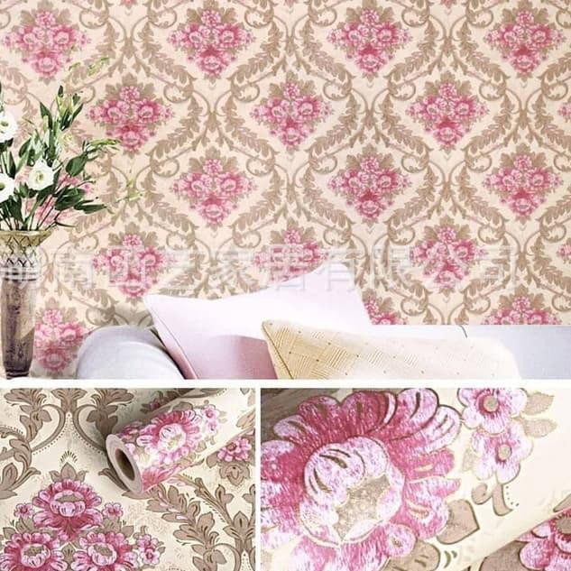 Wallpaper Sticker Dinding Walpaper Stiker Ruang Tamu Walpeper Tembok Kamar Tidur 3d Batik Pink