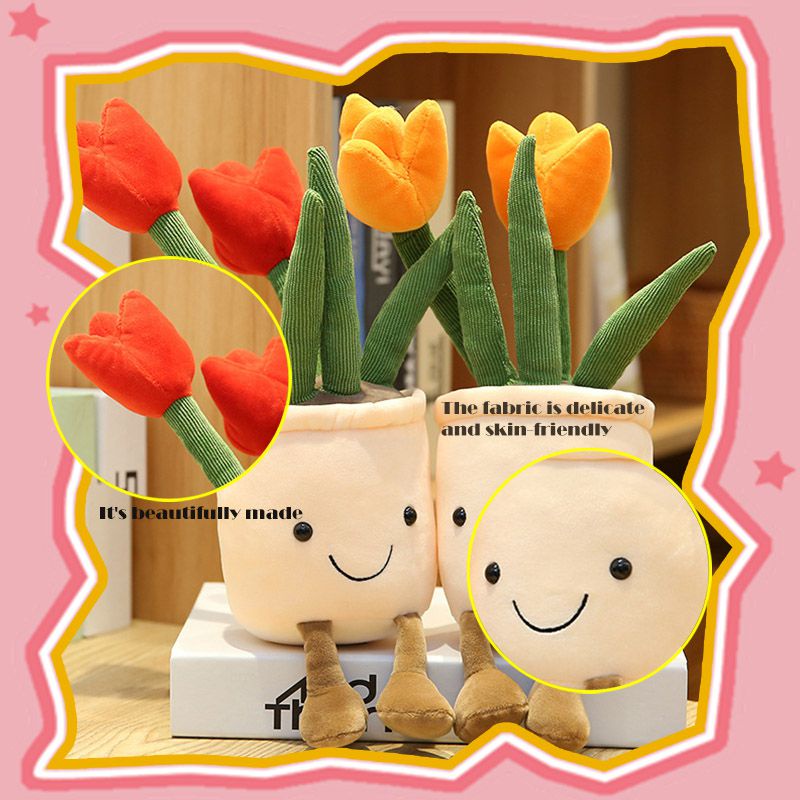 35cm Mainan Lifelike Tulip Plower Pot Boneka Plush Stuffed Toys Soft Bookshelf Decor Doll Kids Gift