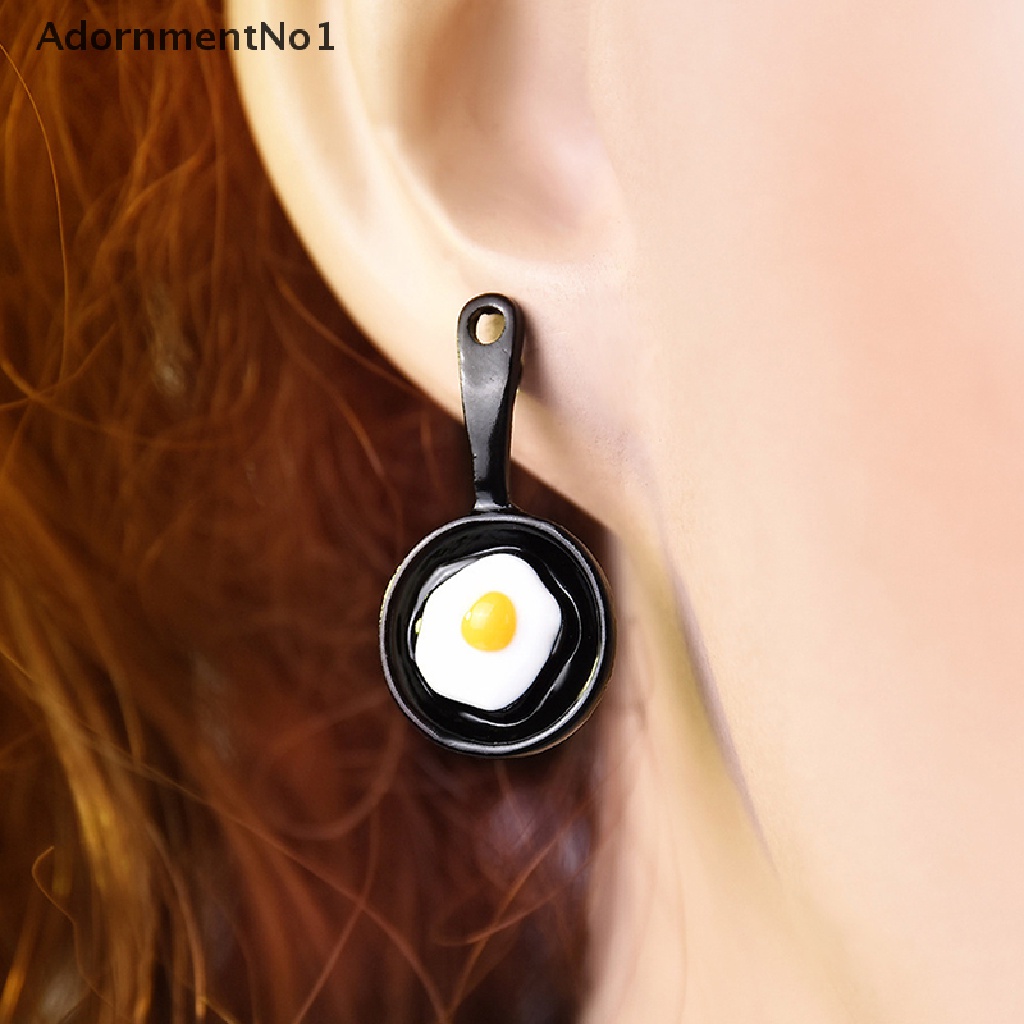 (AdornmentNo1) Anting Tusuk Gantung Asimetris Desain spatula / Telur Goreng Enamel Untuk Wanita