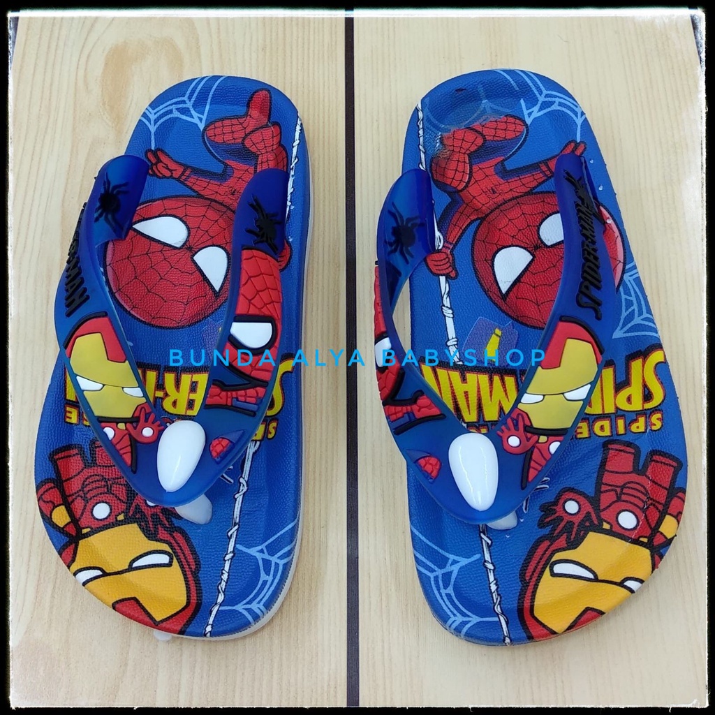 Sendal Anak Laki Jepit IMPORT Usia 5 6 7  Tahun  BIRU Motif Superhero - Sendal Jepit Anak Cowok Elastis Alas Karet Anti Licin