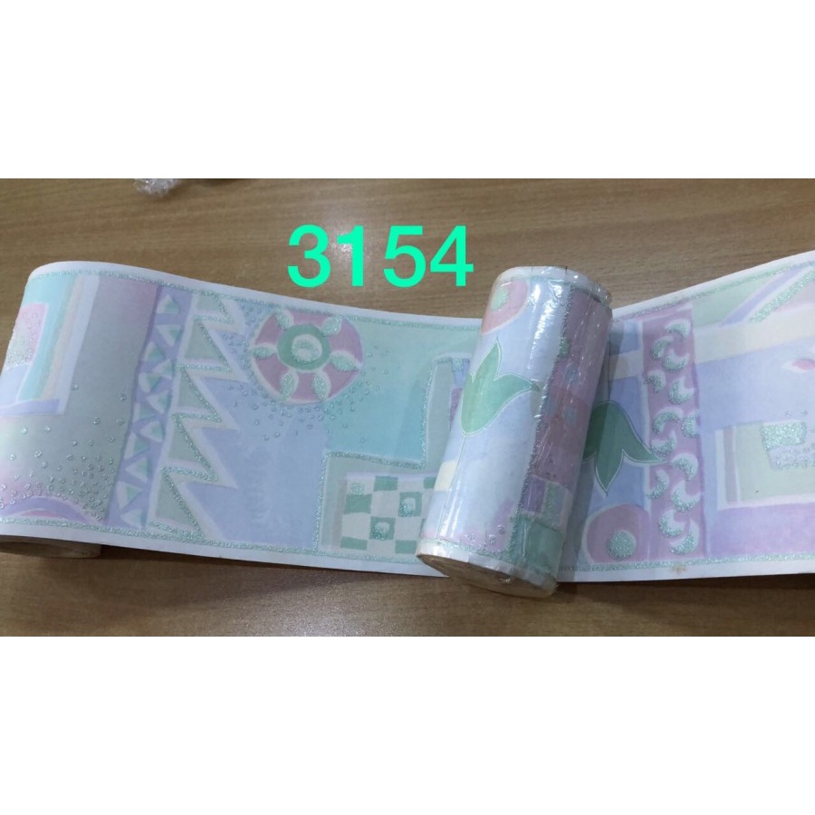 WALLPAPER BORDER LIST MOTIF ABSTRAK WARNA UNGU HIJAU