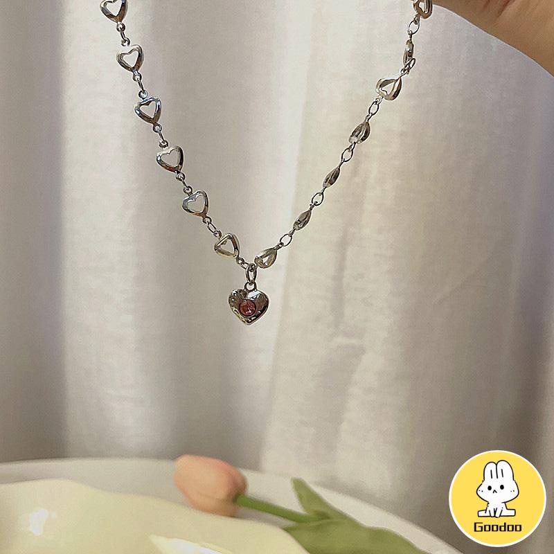 Desain Kalung Cinta Berlian Merah Muda Temperamen Rantai Klavikula -Doo