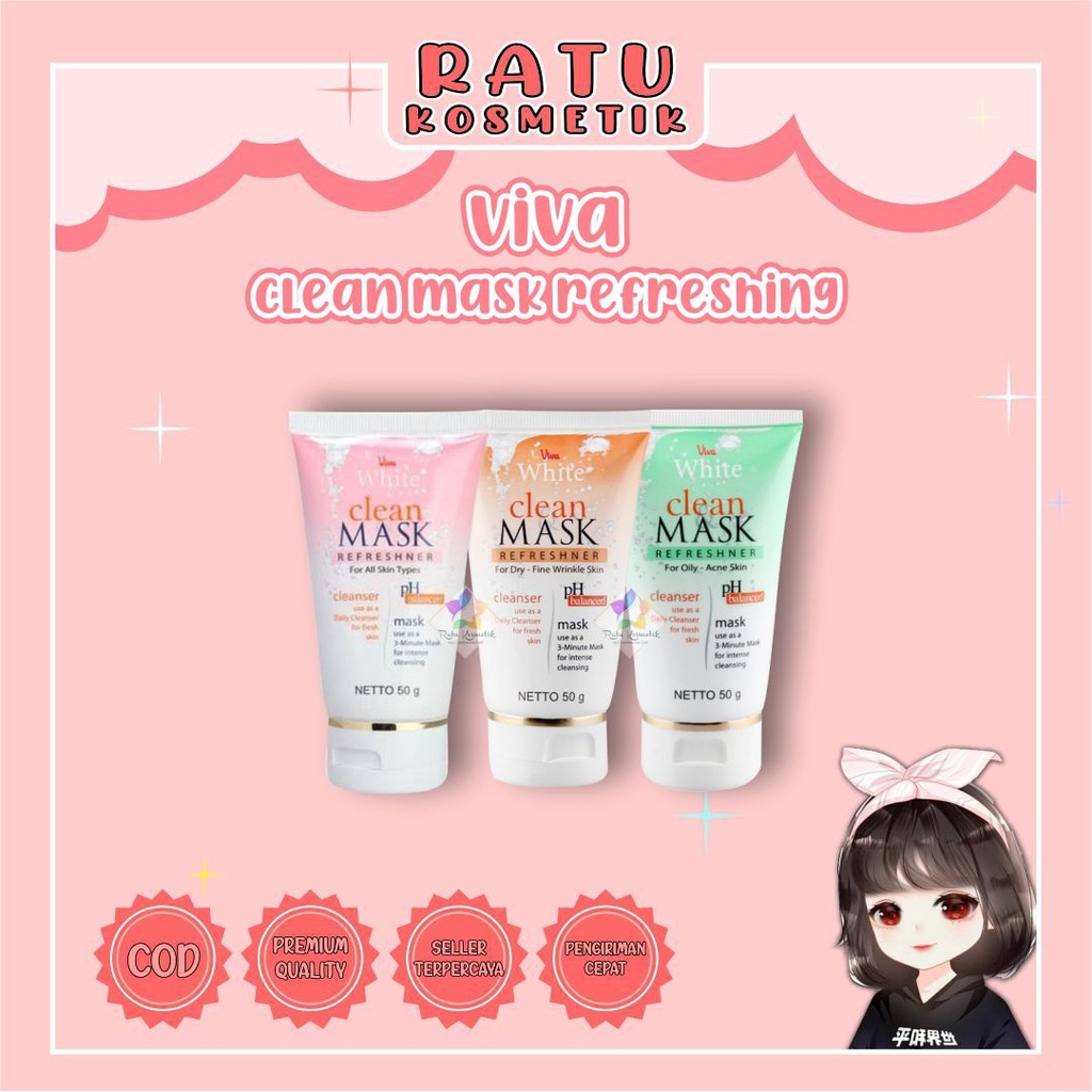 ❤ RATU ❤ Viva White Clean Mask | Face Cleanser | Masker Wajah Viva 50g (✔️BPOM)