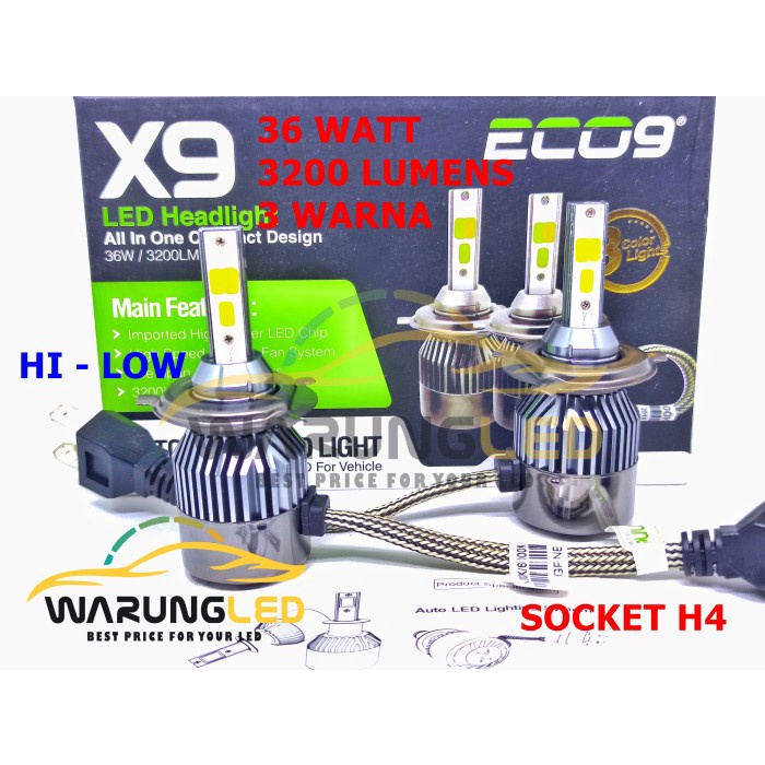 LAMPU UTAMA MOBIL LED X9 ECO9 LUMINOS H4 3 WARNA SUPER BRIGHT