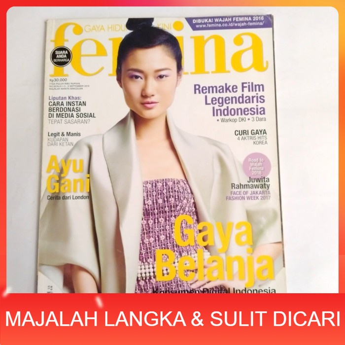 Majalah FEMINA No.35 Sep 2016 Cover AYU GANI Langka