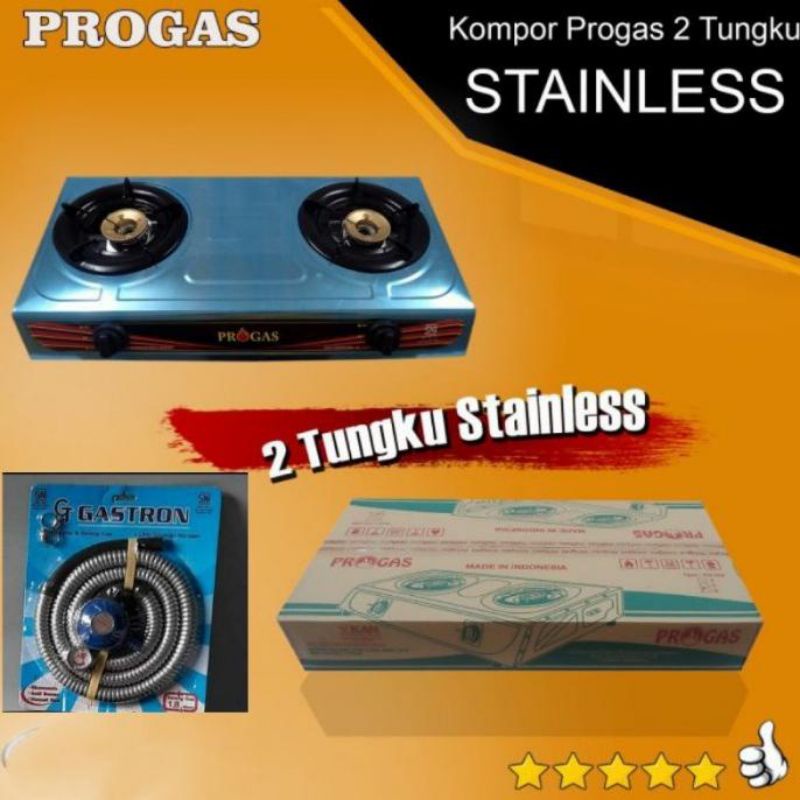 Kompor Gas  2 TUNGKU STAINLESS PAKET SELANG GAS