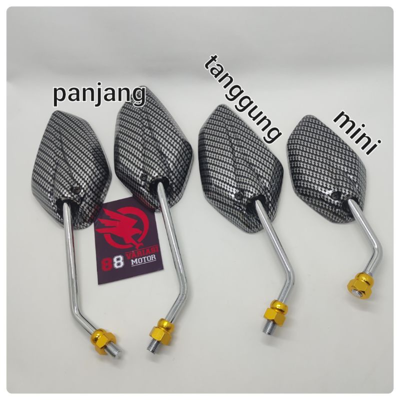 Spion Yamaha Jupiter Karbon Gagang Crome Panjang - Tanggung - Kecil / Spion Variasi Karbon Yamaha Jupiter Mio Fino Aerox Nmax Lexi Vixion Vega