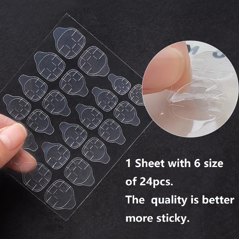 24 Pcs /sheet  Double Side Glue Nail Sticker for Press on Nails / Waterproof Breathable False Nail Tips Jelly Adhesive Tabs Nail Glue