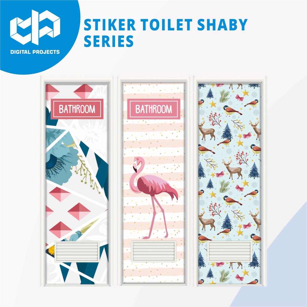  Stiker  Pintu  Kamar Mandi Toilet  Flamingo Pink Scandinavian 