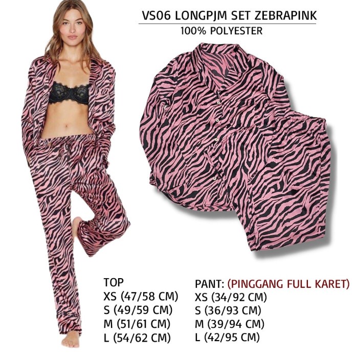 baju tidur Victoria secret pajamas set original (top+short) harga store 1jtaan - zebra pink, S termu