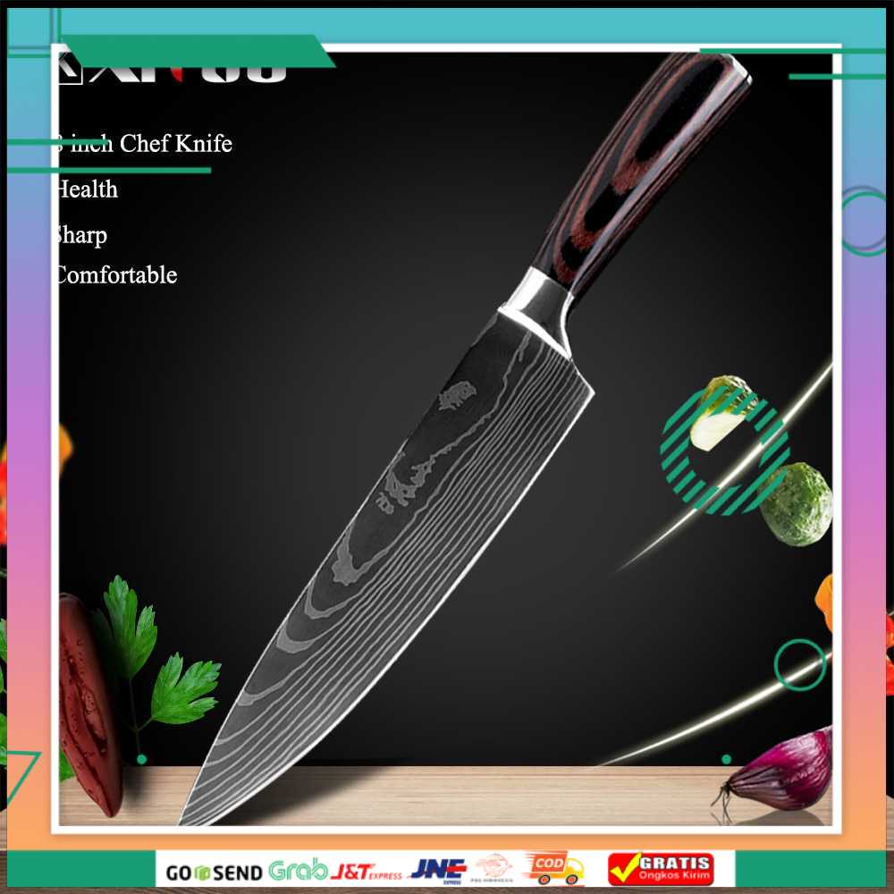 (BISA COD) FTIHSHP Pisau Dapur Chef Damascus Pattern