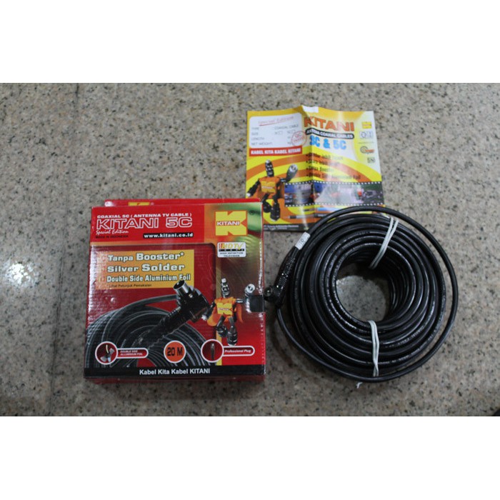 Kabel antena TV tanpa booster Kitani 5C, panjang 20M Merk KITANI