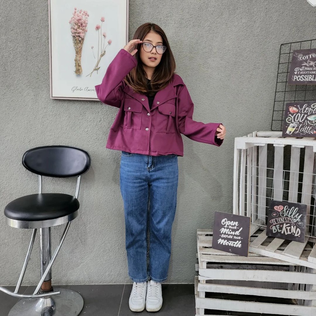 SANDRA CROOPE Jacket Berkancing Crewneck Oversize-Jacket Sweater Wanita Kekinian Termurah Korean Style