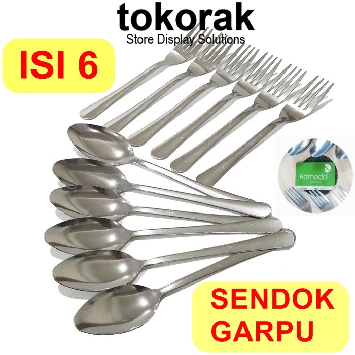 KOMODO SENDOK GARPU MAKAN STAINLESS TEBAL ISI 6PCS SENDOK GARPU GLOWSY