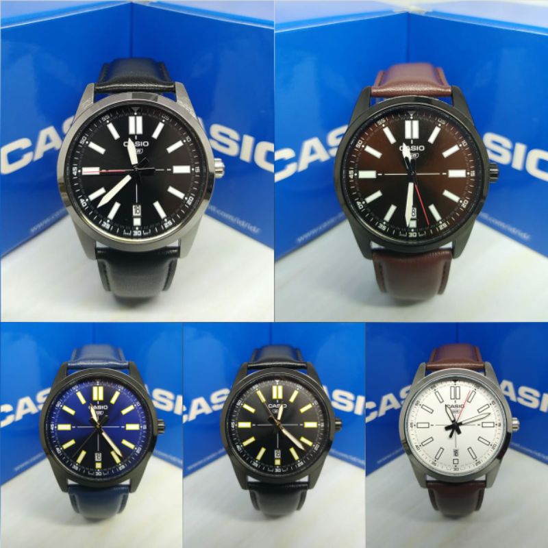 Jam Tangan Pria Casio MTP-VD02BL Tali kulit Original Garan Resmi Mesin