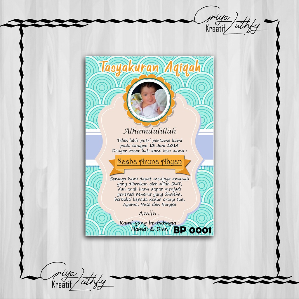 

Kartu Tasyakuran Kelahiran - Aqiqah - Selapanan BP 0001