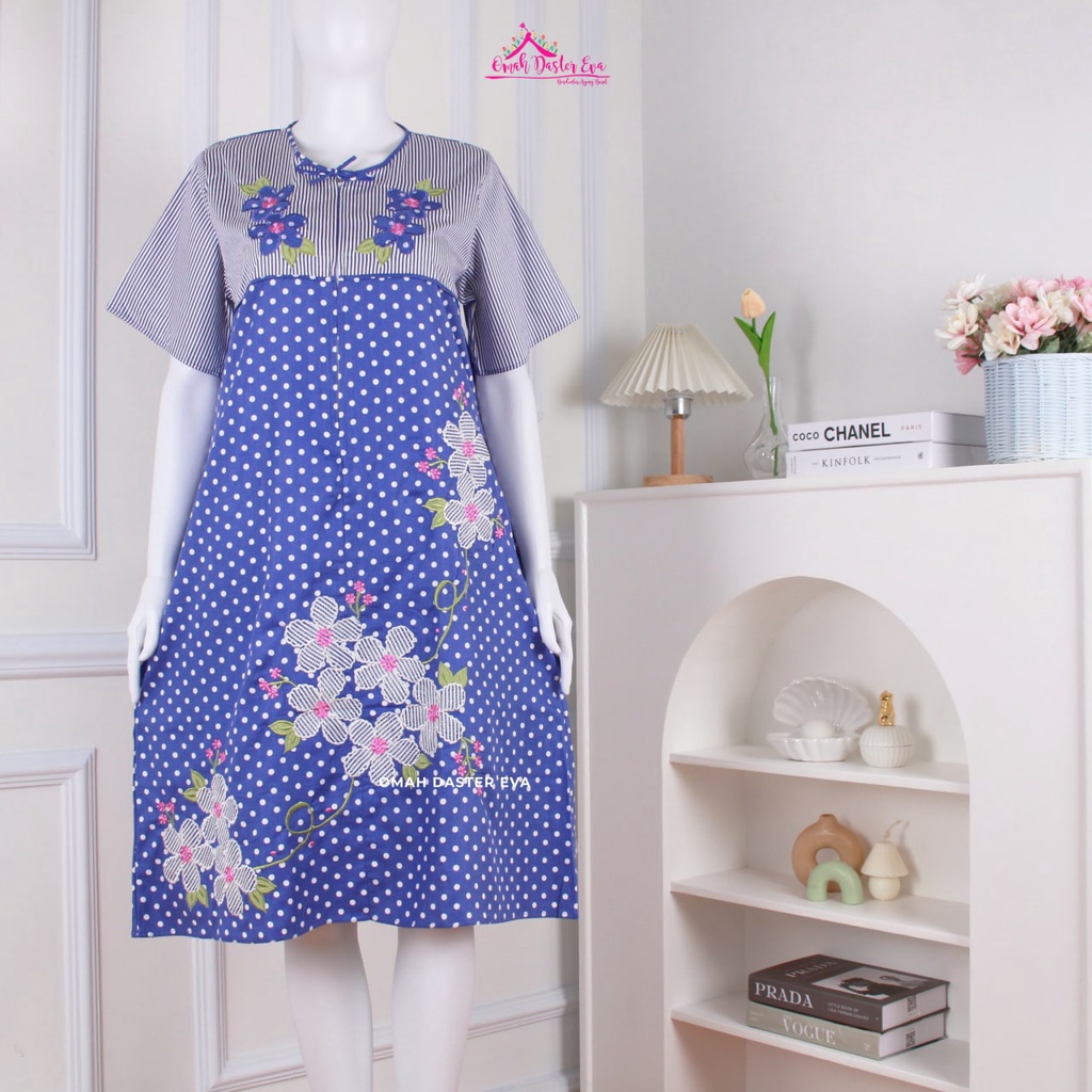 Daster Pendek Biru Bordir Original Omah Daster Eva Busui Friendly