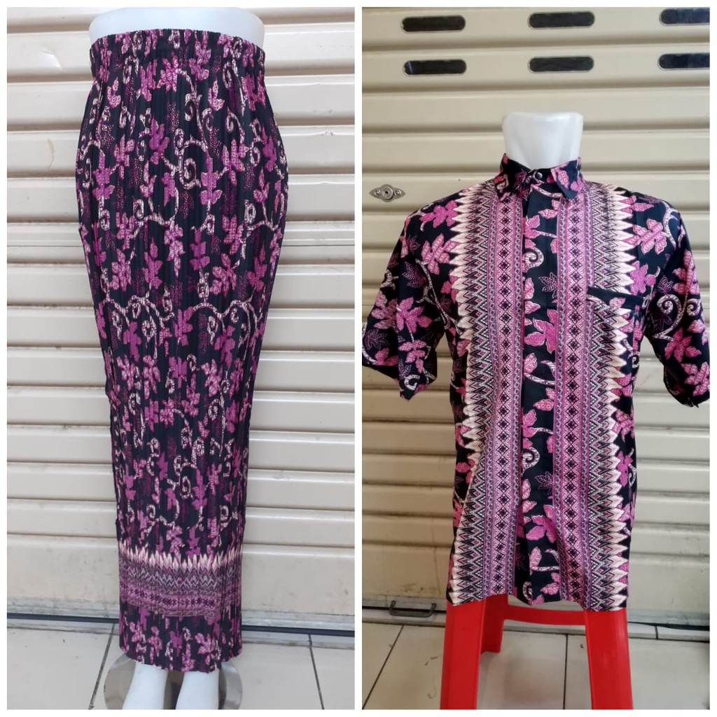 SETELAN COUPLE BATIK ROK PLISKET DAN KEMEJA PENDEK (2)