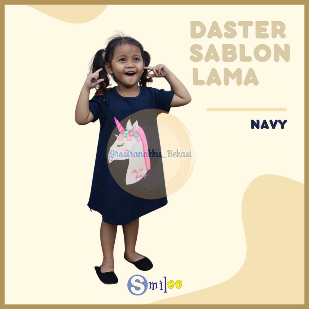 Daster Anak Smile Sablon Motif Navy Kudaponi Size 1-5Tahun